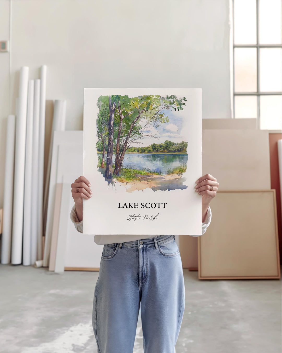Lake Scott Wall Art, Scott City Print, Kansas Watercolor Art, Lake Scott Kansas Gift, Travel Print, Travel Poster, Housewarming Gift