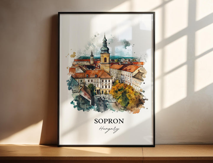 Sopron Wall Art, Lake Neusiedl Print, Hungary Watercolor Art, Sopron Hungary Gift, Travel Print, Travel Poster, Housewarming Gift
