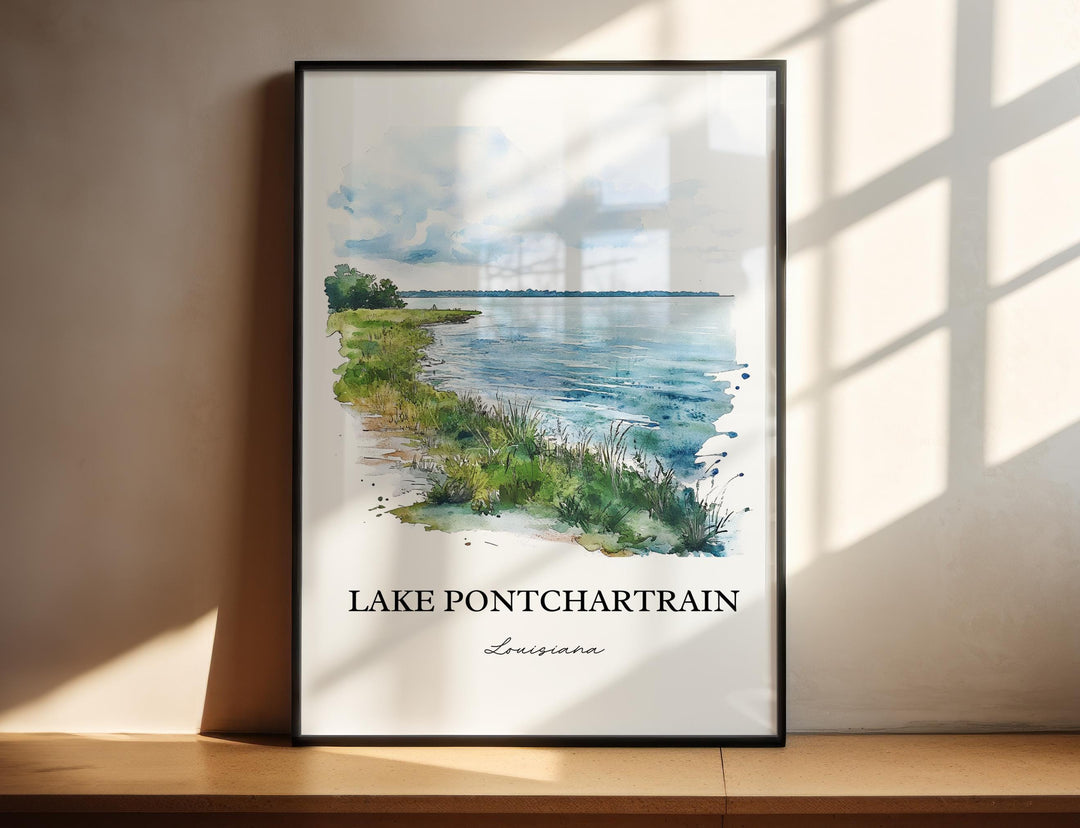 Lake Pontchartrain Art, New Orleans Print, Louisiana Watercolor Art, Lake Pontchartrain Gift, Travel Print, Travel Poster, Housewarming Gift