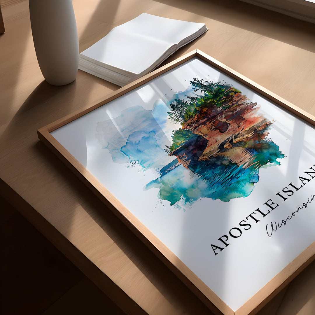 Apostle Islands Art, Apostle Islands WI Print, Wisconsin Watercolor, Apostle Islands Gift, Travel Poster, Housewarming Gift