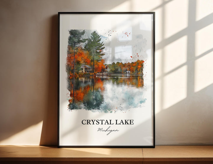 Crystal Lake Michigan Wall Art, Lake Michigan Print, Michigan Watercolor, Crystal Lake Gift, Travel Print, Travel Poster, Housewarming Gift