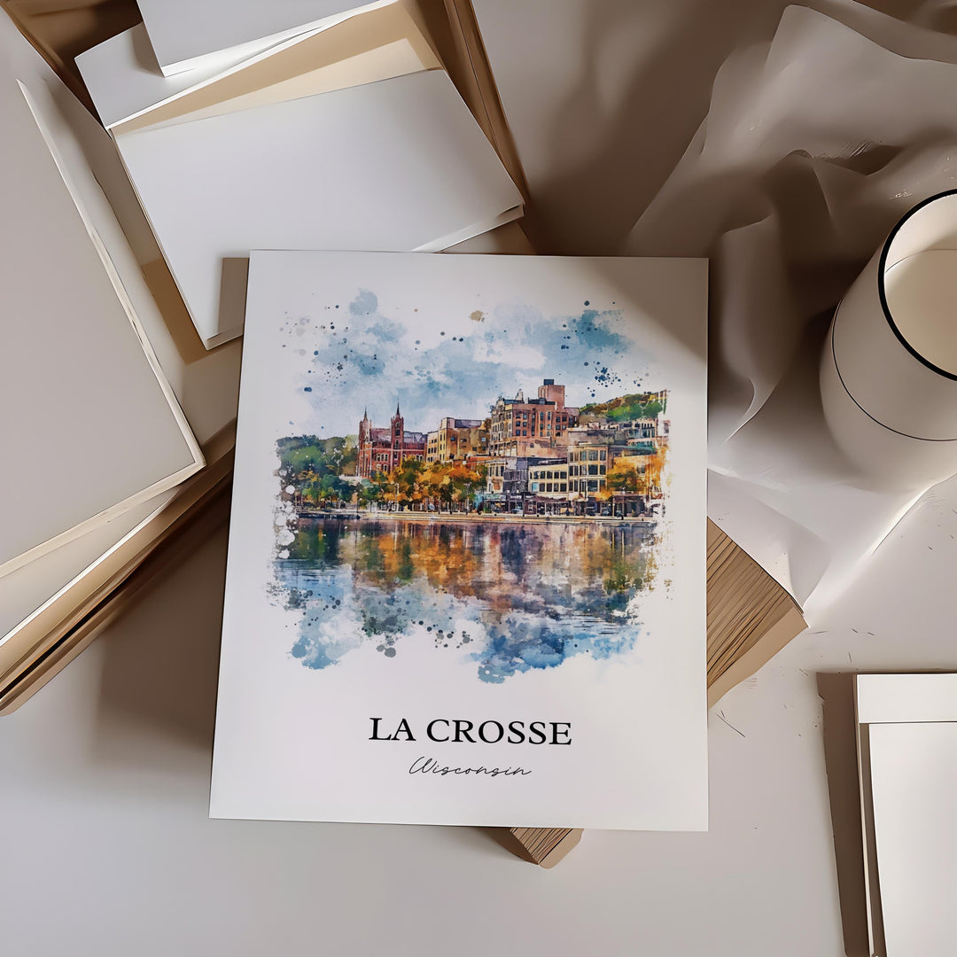 La Crosse WI Wall Art, La Crosse WI Print, Wisconsin Watercolor Art, La Crosse Gift, Travel Print, Travel Poster, Housewarming Gift