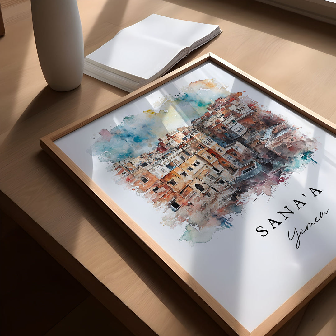 Sana'a Yemen wall art - Yemen, Sana'a print, Yemen artwork gift, Sana'a skyline, Yemen Custom Text, Perfect Gift