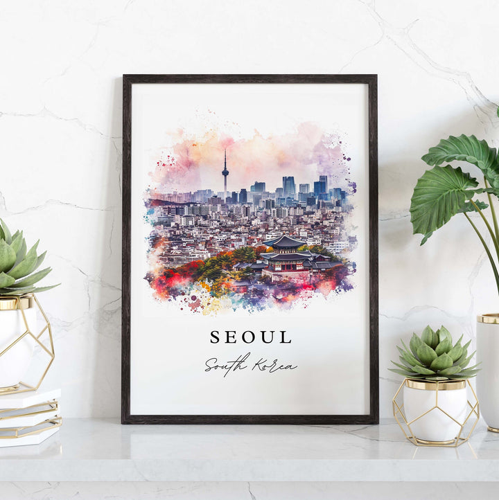 Seoul traditional travel art - South Korea, Seoul print, Wedding gift, Birthday present, Custom Text, Perfect Gift