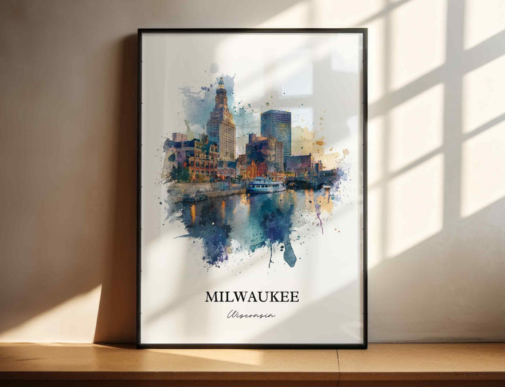 Milwaukee Wall Art, Milwaukee Print, Milwaukee WI Watercolor, Milwaukee Wisconsin Skyline, Travel Print, Travel Poster, Housewarming Gift