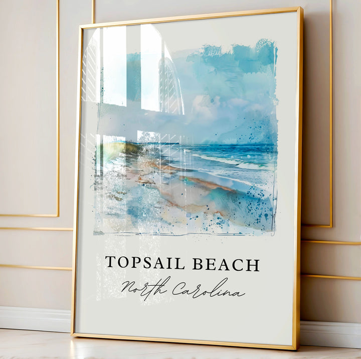 Topsail Beach NC Art, Topsail Beach Print, Pender County Watercolor Art, Wilmington NC Gift,