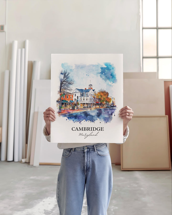 Cambridge MD Wall Art, Cambridge MD Print, Maryland Watercolor Art, Dorchester County Gift, Travel Print, Travel Poster, Housewarming Gift