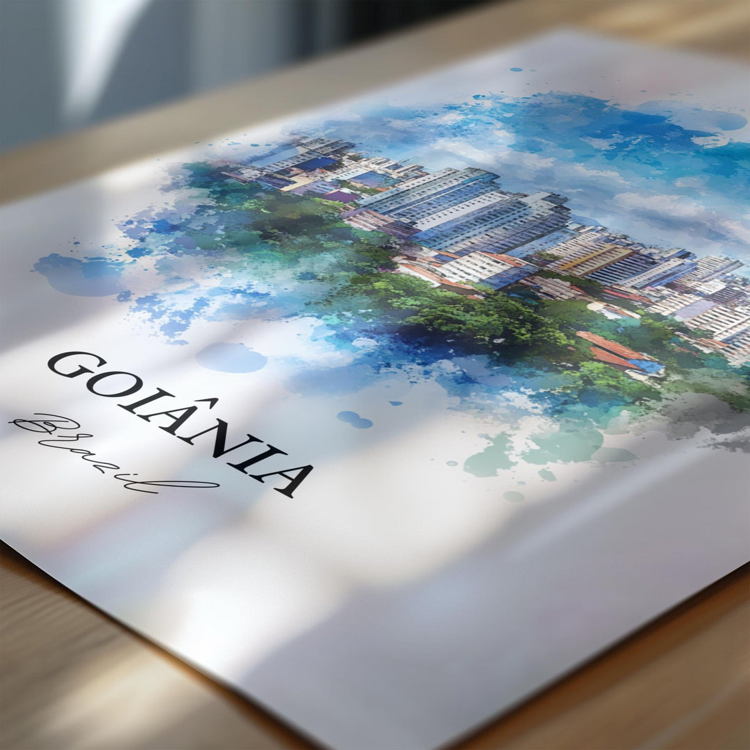 Goiânia Wall Art, Goiás State Print, Brazil Watercolor Art, Goiânia Brazil Gift, Travel Print, Travel Poster, Housewarming Gift
