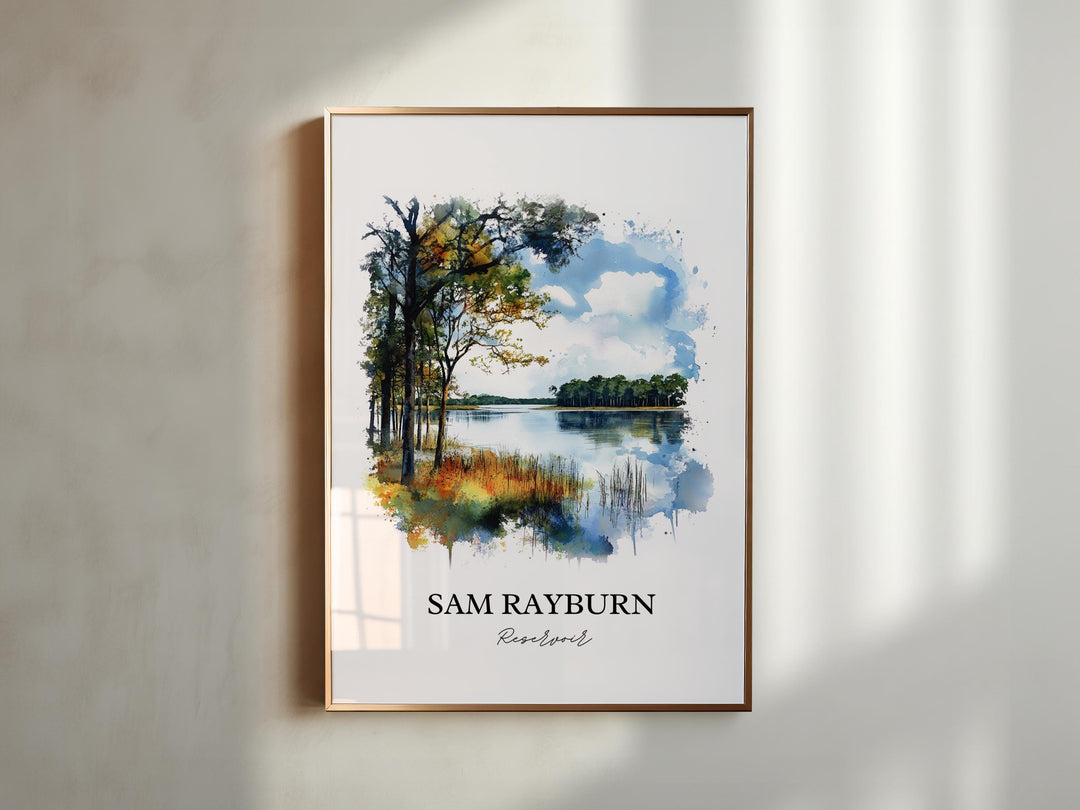 Sam Rayburn Reservoir Art, Deep East Texas Print, Texas Watercolor Art, Sam Rayburn TX Gift, Travel Print, Travel Poster, Housewarming Gift