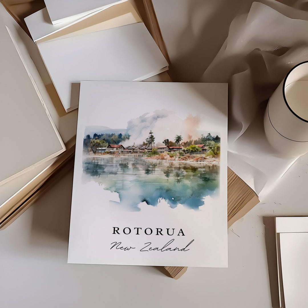 Rotorua NZ wall art - New Zealand, Rotorua poster, Rotorua cityscape Wedding gift, Birthday present, Custom Text, Personalized Gift