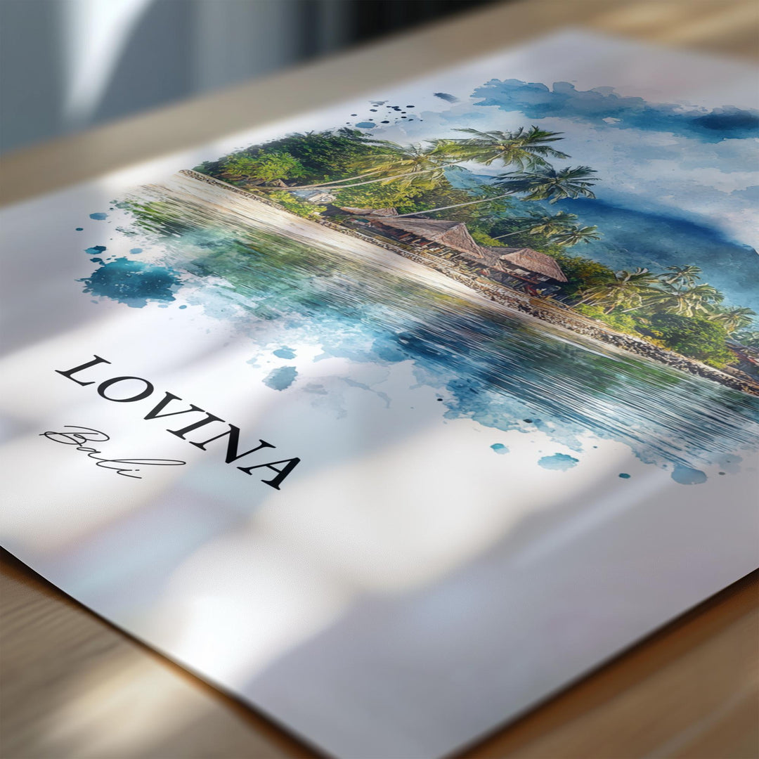 Lovina Bali Wall Art, Lovina Beach Print, Bali Watercolor Art, Lovina Bali Gift, Travel Print, Travel Poster, Housewarming Gift