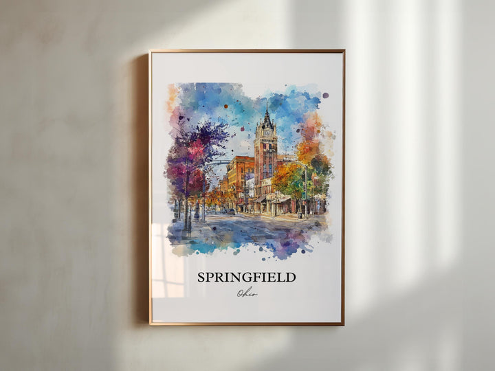 Springfield OH Wall Art, Clark County Ohio Print, Ohio Watercolor Art, Springfield Ohio Gift, Travel Print, Travel Poster, Housewarming Gift