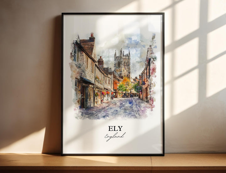 Ely England Wall Art, East Cambridgeshire Print, England Watercolor Art, Ely England Gift, Travel Print, Travel Poster, Housewarming Gift