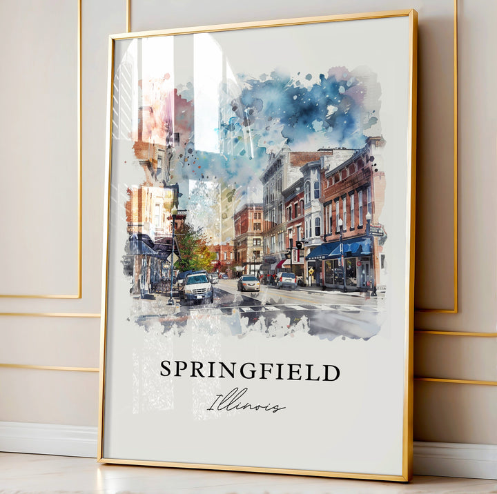 Springfield IL Art, Springfield Illinois Print, Springfield Watercolor, Sangamon IL Gift,