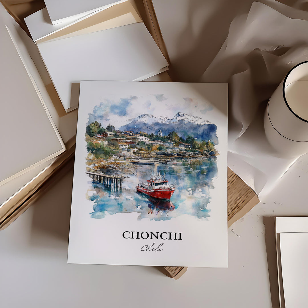 Chonchi Chile Wall Art, Chonchi Chile Print, Chile Watercolor Art, Chonchi Chile Gift, Travel Print, Travel Poster, Housewarming Gift