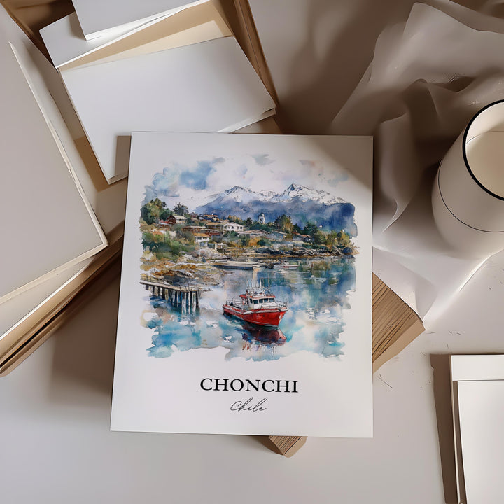 Chonchi Chile Wall Art, Chonchi Chile Print, Chile Watercolor Art, Chonchi Chile Gift, Travel Print, Travel Poster, Housewarming Gift