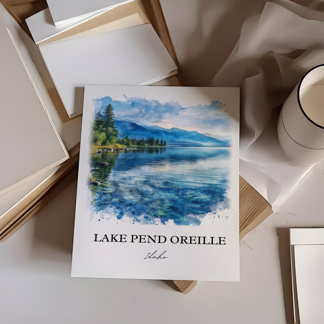 Lake Pend Oreille, Idaho, Idaho – Watercolor Art Print