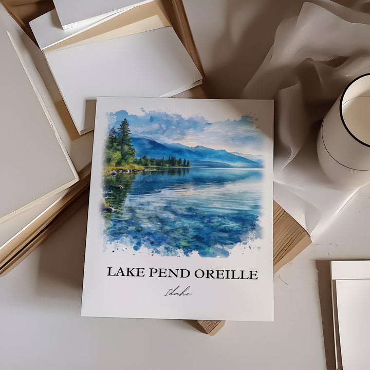 Lake Pend Oreille, Idaho, Idaho – Watercolor Art Print