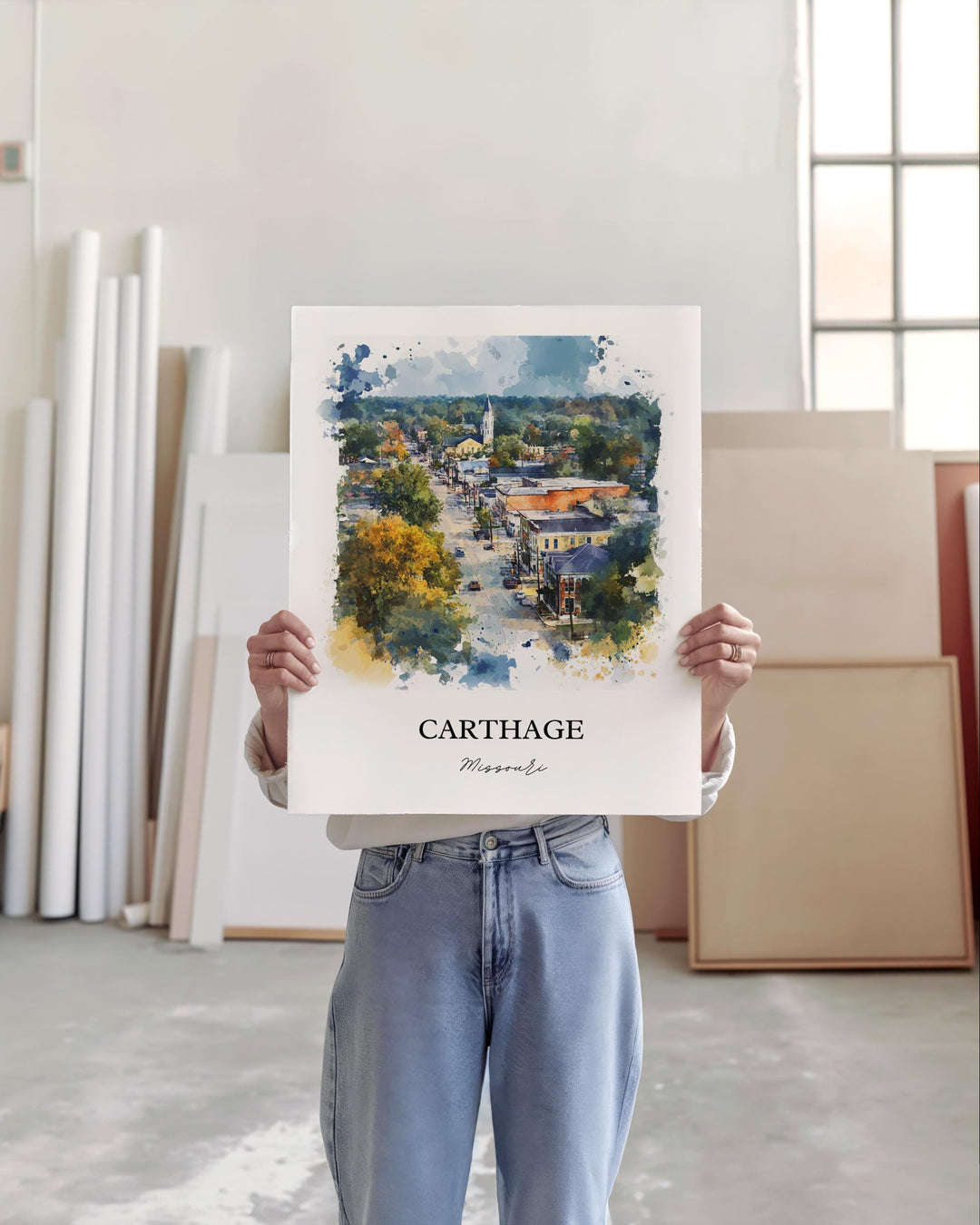 Carthage MO Wall Art, Jasper County Print, Missouri Watercolor Art, Carthage Missouri Gift, Travel Print, Travel Poster, Housewarming Gift