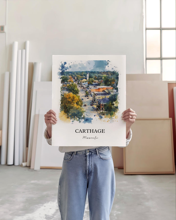 Carthage MO Wall Art, Jasper County Print, Missouri Watercolor Art, Carthage Missouri Gift, Travel Print, Travel Poster, Housewarming Gift