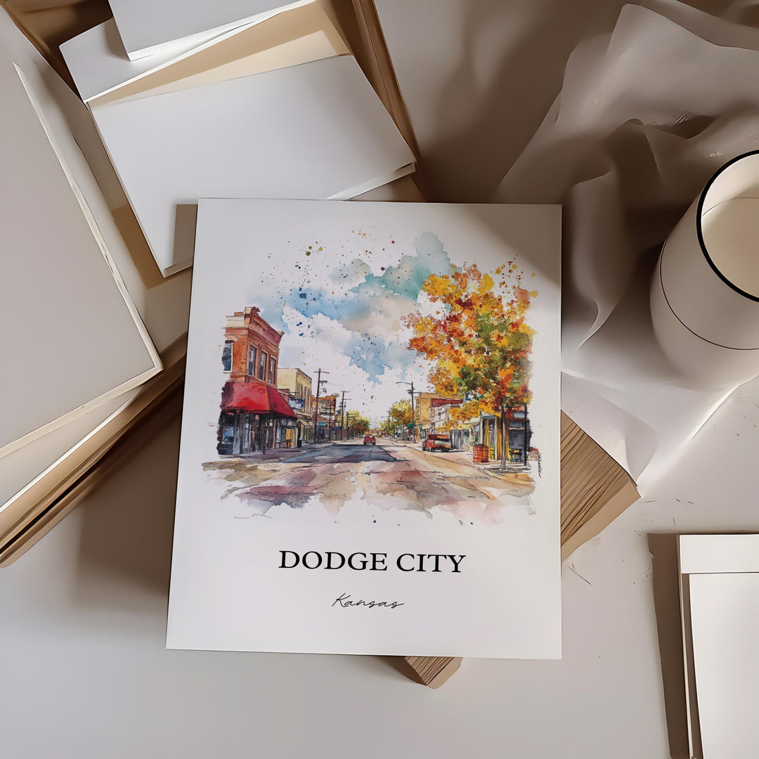 Dodge City Wall Art, Ford County Print, Kansas Watercolor Art, Dodge City KS Gift, Travel Print, Travel Poster, Housewarming Gift