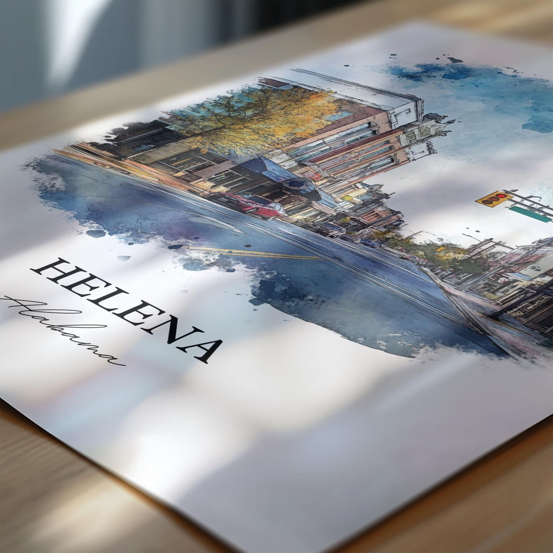 Helena AL Wall Art, Alabama Print, Alabama Watercolor Art, Helena Alabama Gift, Travel Print, Travel Poster, Housewarming Gift