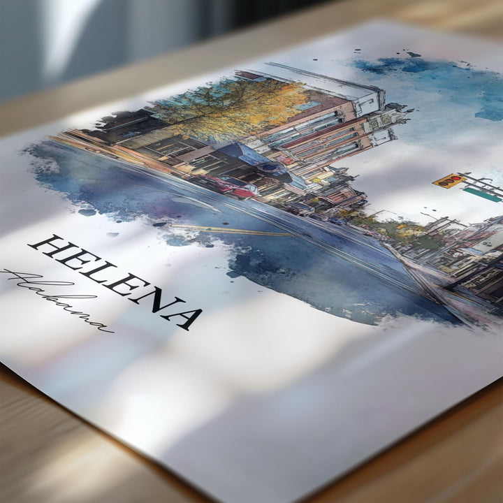 Helena AL Wall Art, Alabama Print, Alabama Watercolor Art, Helena Alabama Gift, Travel Print, Travel Poster, Housewarming Gift