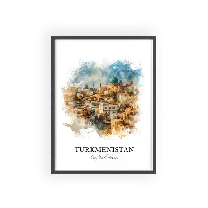 Turkmenistan Wall Art, Turkmenistan Print, Asia Watercolor Art, Turkmenistan Country Gift, Travel Print, Travel Poster, Housewarming Gift