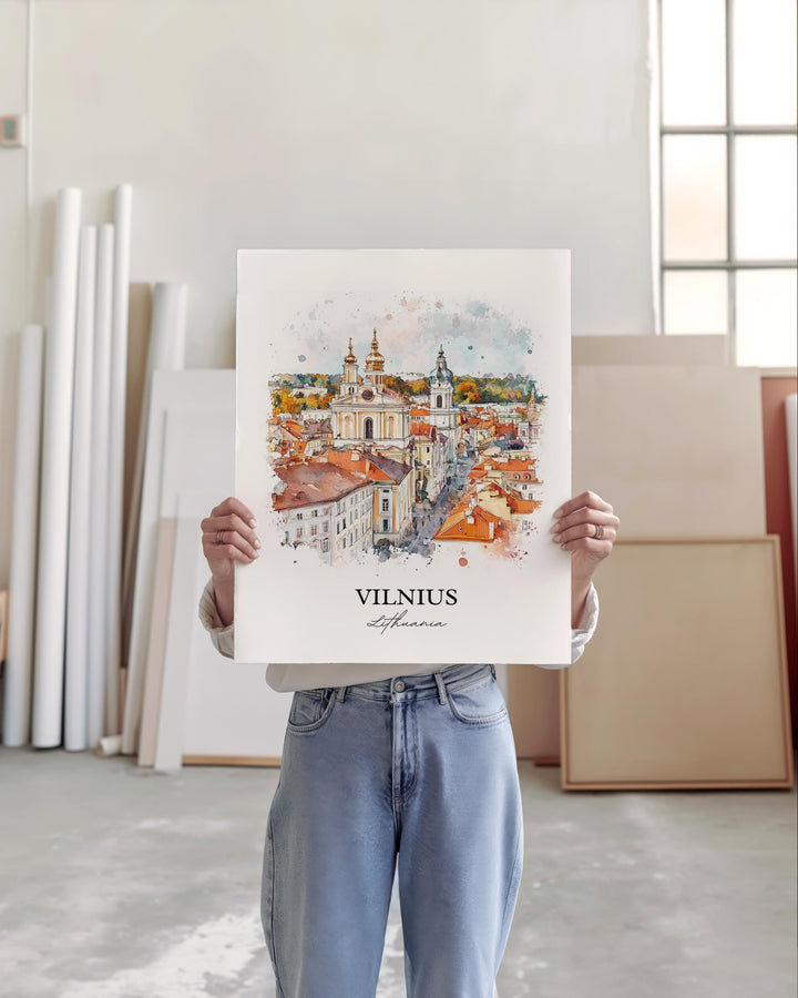 Vilnius Wall Art, Lithuania Print, Lithuania Watercolor Art, Vilnius Gift, Travel Print, Travel Poster, Housewarming Gift