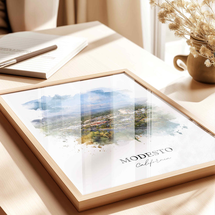 Modesto, California Wall Art, Modesto Print, Modesto California Watercolor, Stanislaus County Gift, Travel Print, Travel Poster, Housewarming Gift