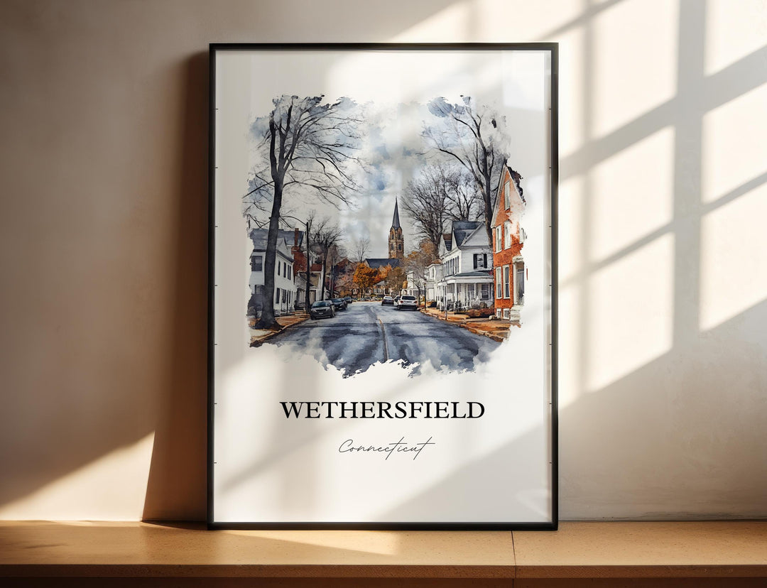 Wethersfield CT Wall Art, Hartford Print, Connecticut Watercolor Art, Wethersfield Gift, Travel Print, Travel Poster, Housewarming Gift