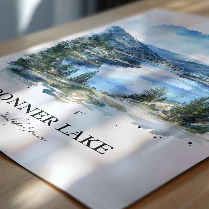 Donner Lake Wall Art, Donner Lake Print, California Watercolor Art, Donner Lake Gift, Travel Print, Travel Poster, Housewarming Gift