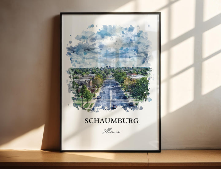 Schaumburg IL Wall Art, Chicago Print, Schaumburg Illinois Watercolor Art, Schaumburg Gift, Travel Print, Travel Poster, Housewarming Gift
