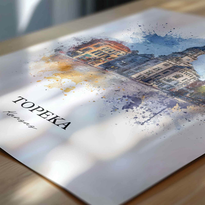 Topeka Kansas Wall Art, Topeka Print, Kansas Watercolor Art, Topeka Skyline Gift, Travel Print, Travel Poster, Housewarming Gift