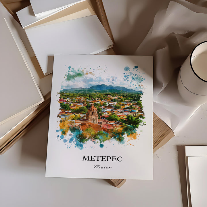 Metepec MX Wall Art, Toluca Print, Mexico Watercolor Art, Metepec Gift, Travel Print, Travel Poster, Housewarming Gift