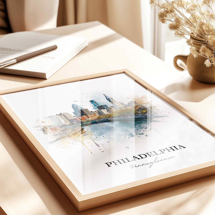Philadelphia Wall Art, Philly Print, Philadelphia Watercolor Art, Philly Skyline Gift, Travel Print, Travel Poster, Housewarming Gift