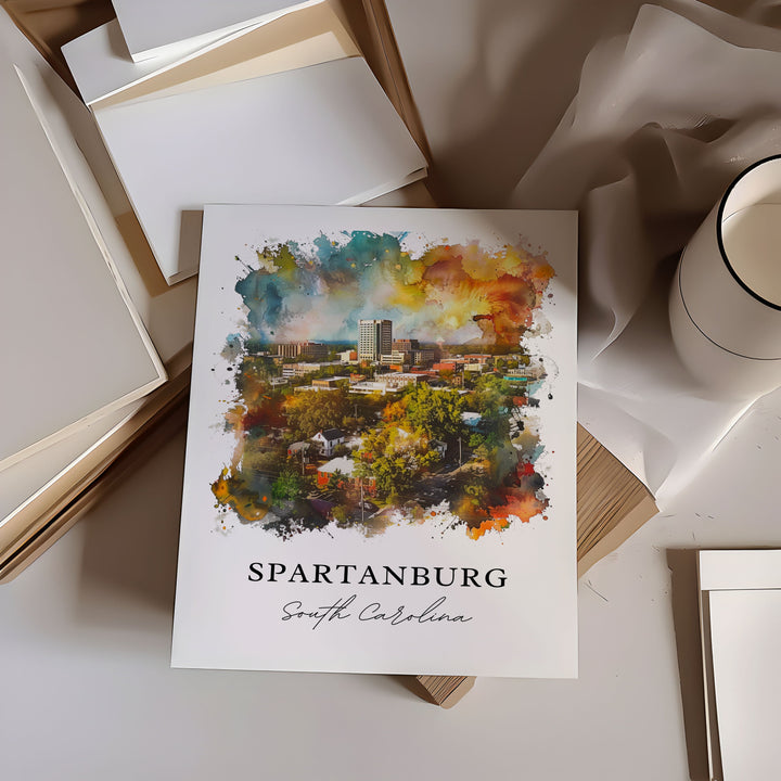 Spartanburg SC Wall Art, Spartanburg SC Print, Spartanburg Watercolor, Spartanburg Gift,