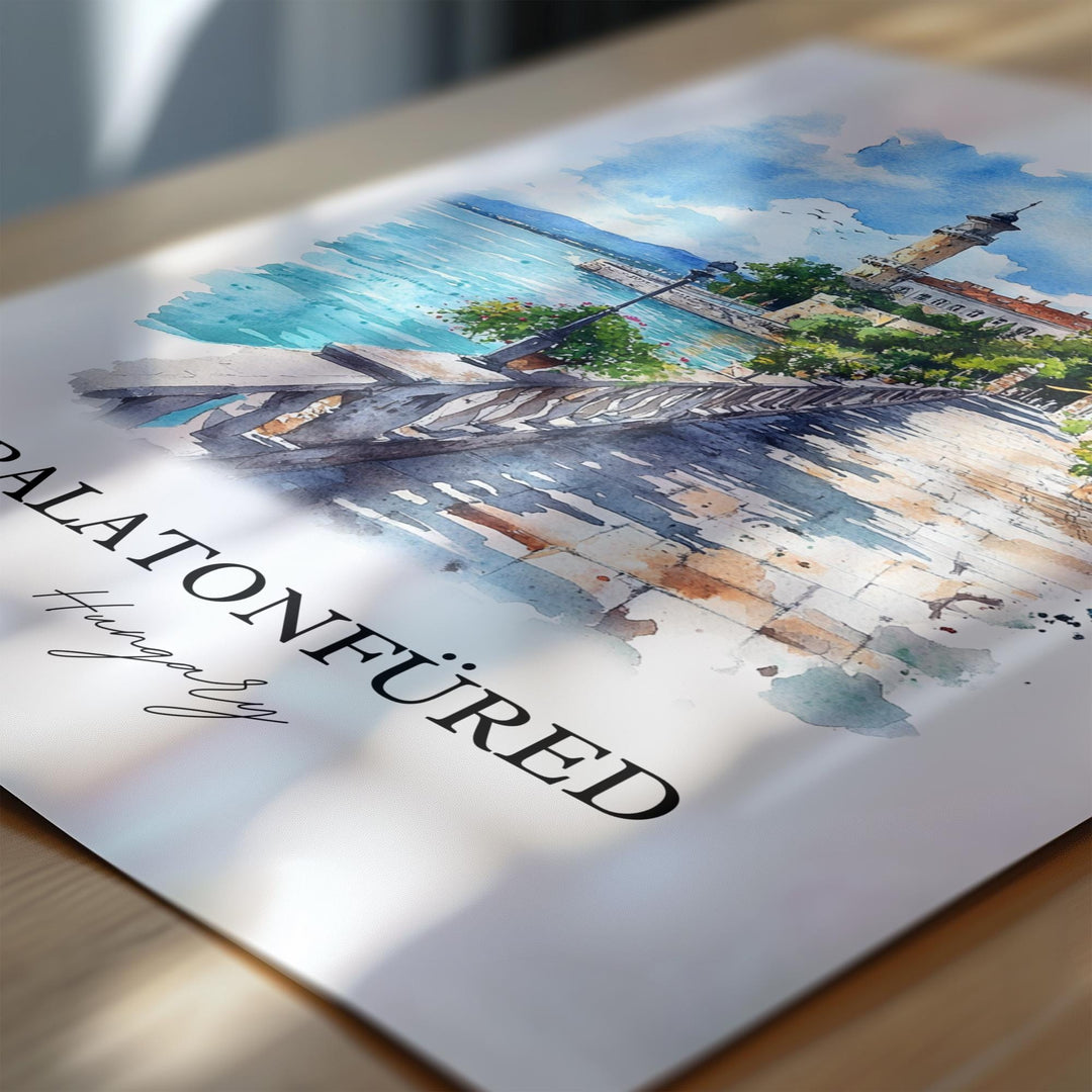 Balatonfured Wall Art, Lake Balaton Print, Hungary Watercolor Art, Balatonfured Hungary Gift, Travel Print, Travel Poster, Housewarming Gift