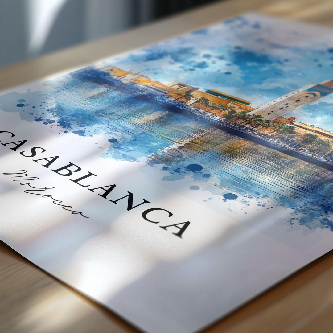 Casablanca Wall Art, Casablanca Print, Casablanca Watercolor Art, Hassan II Mosque Gift, Travel Print, Travel Poster, Housewarming Gift