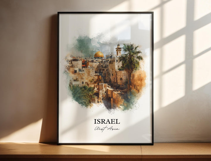 Israel Wall Art, Israel Print, Israel Watercolor Art, Israel Country Gift, Travel Print, Travel Poster, Housewarming Gift