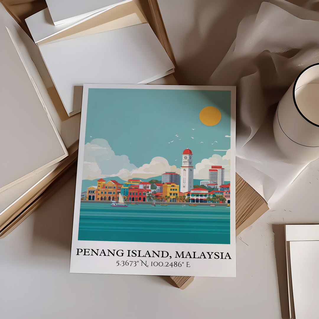 Penang Island Art, Penang Island Retro Travel Art, Penang Island Home Decor, Malaysia Gift, Malaysia Art, Travel Prints, Housewarming Gift
