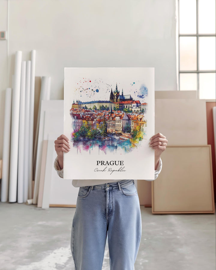 Prague Wall Art, Prague Skyline Print, Czech Republic Watercolor Art, Prague Gift, Travel Print, Travel Poster, Housewarming Gift