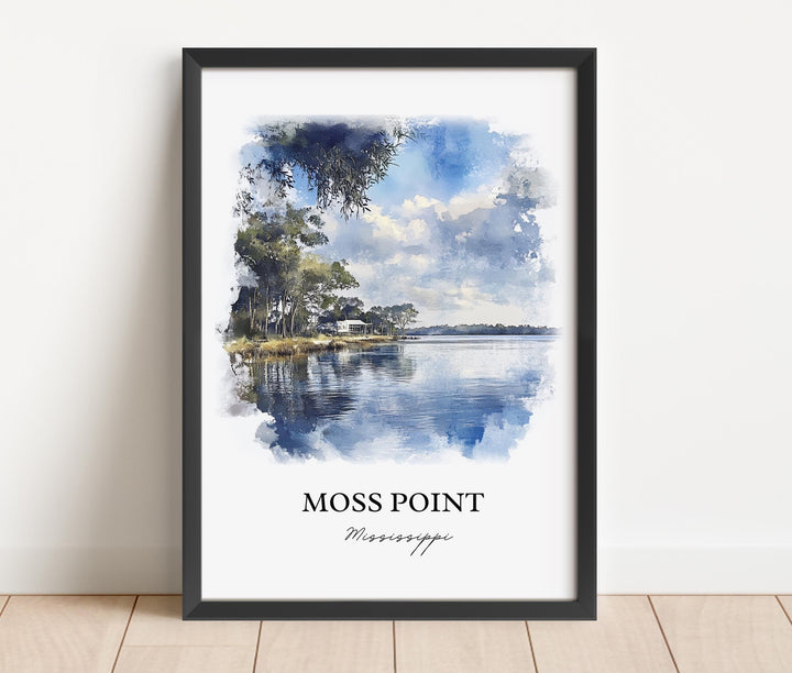Moss Point MS Wall Art, Jackson County MS Print, Mississippi Watercolor Art, Moss Point Gift, Travel Print, Travel Poster, Housewarming Gift