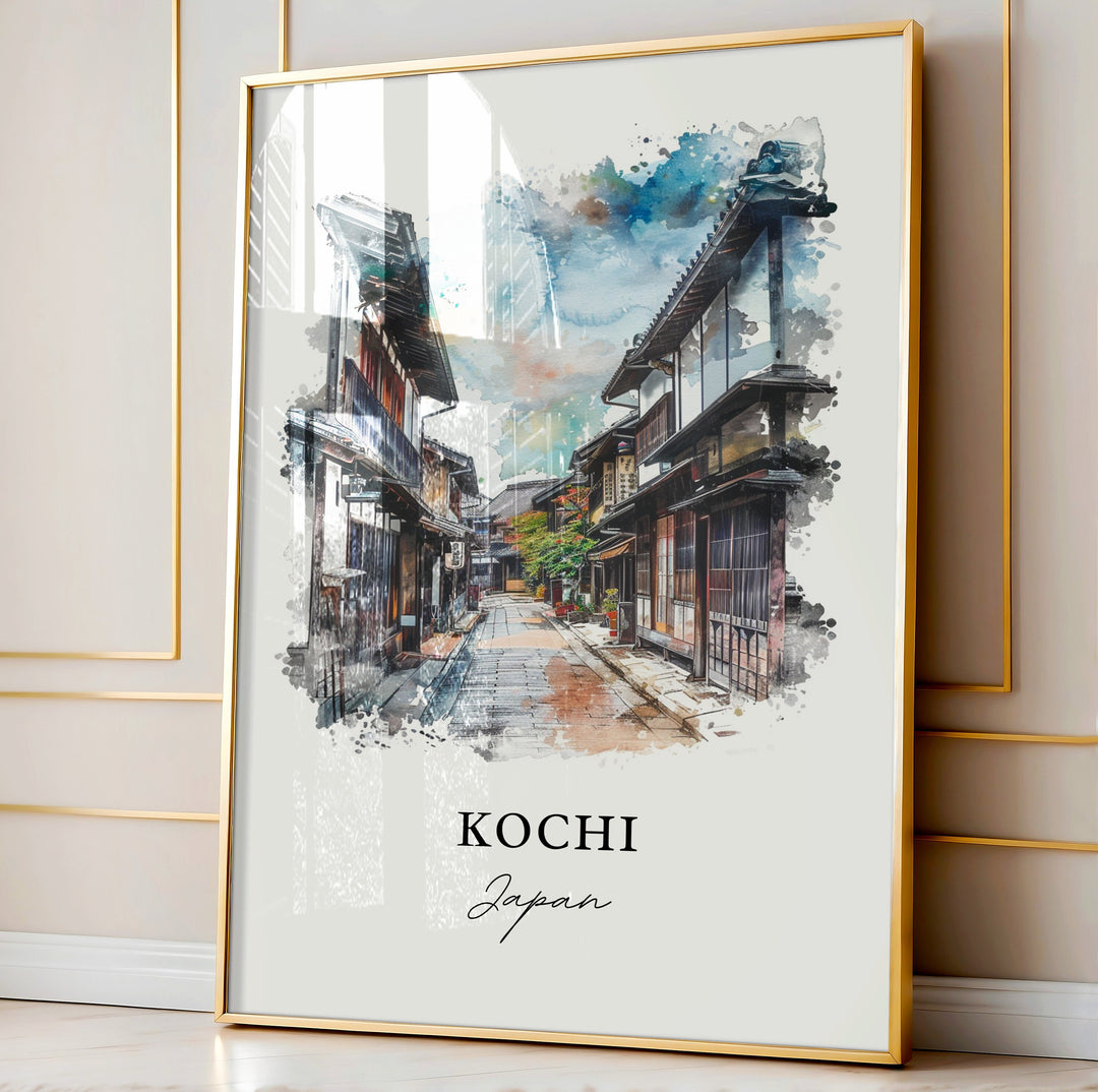 Kochi Japan Wall Art, Kochi Print, Shikoku Japan Watercolor, Shikoku Japan Gift,