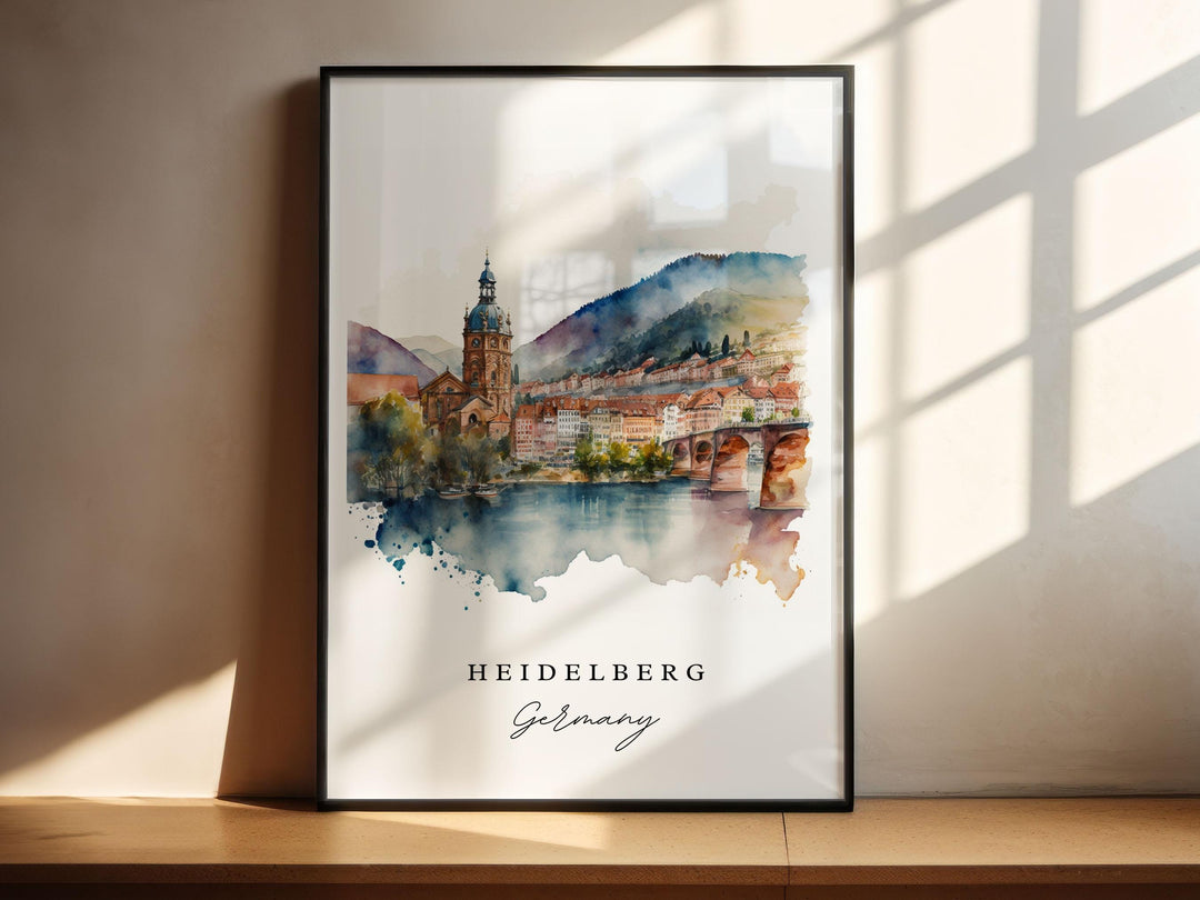 Heidelberg Wall Art, Heidelberg Print, Heidelberg Watercolor Art, Heidelberg Germany Gift,