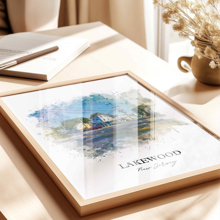 Lakewood NJ Wall Art, Lakewood Print, New Jersey Watercolor Art, Lakewood NJ Gift, Travel Print, Travel Poster, Housewarming Gift