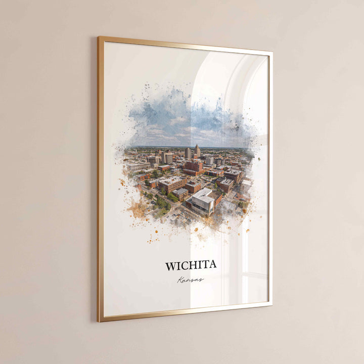 Wichita KS Wall Art, Wichita Print, Wichita Watercolor Art, Wichita Kansas Skyline Gift, Travel Print, Travel Poster, Housewarming Gift