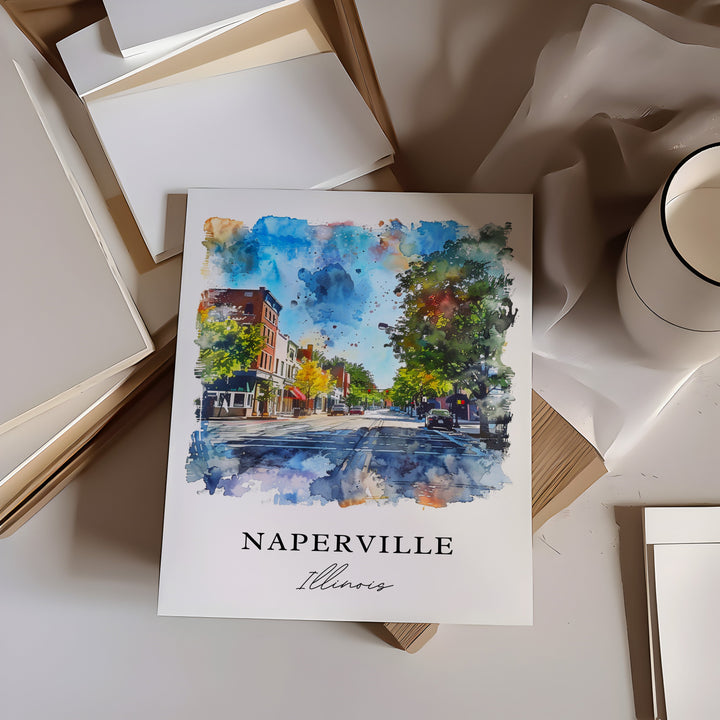 Naperville IL Wall Art, Naperville Illinois Print, Naperville Watercolor, Illinois Town Gift,