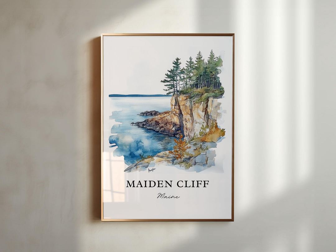 Maiden Cliff Wall Art, Maiden Cliff ME Print, Maiden Cliff Watercolor Art, Camden Maine Gift, Travel Poster, Housewarming Gift