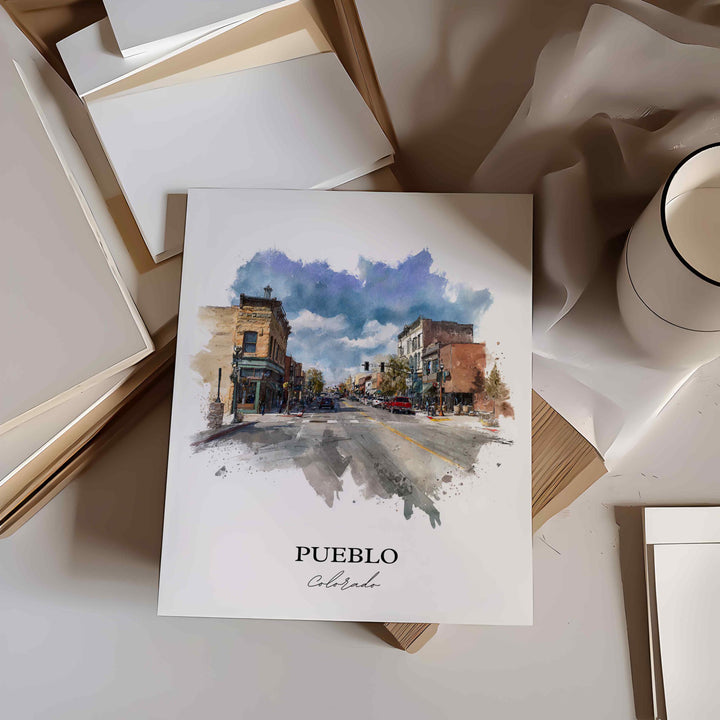 Pueblo CO Wall Art, Pueblo Print, Pueblo Watercolor Art, Pueblo Colorado Gift, Travel Print, Travel Poster, Housewarming Gift